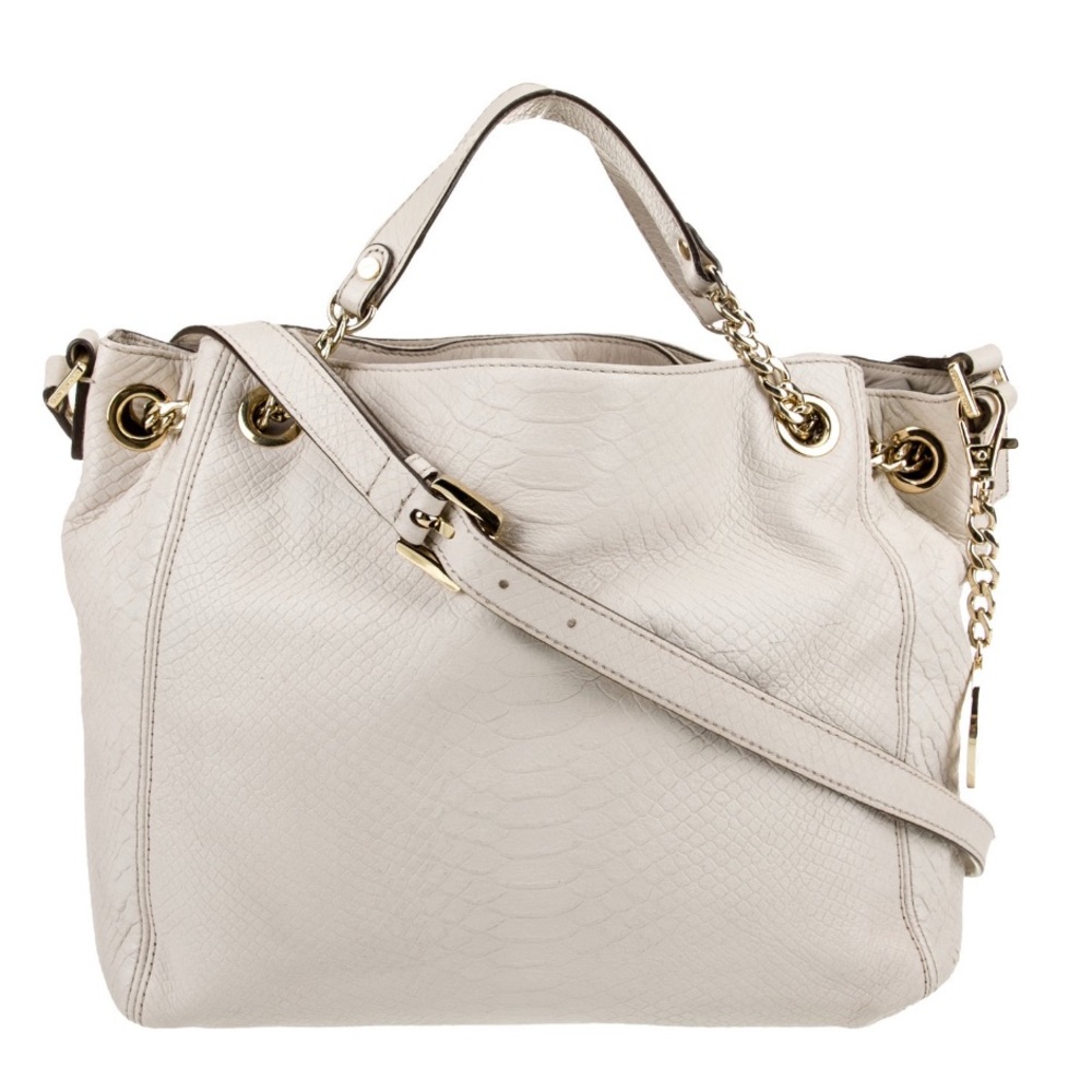 MICHAEL Michael Kors Jet Set White Embossed Leather Chain Shoulder Tote Bag